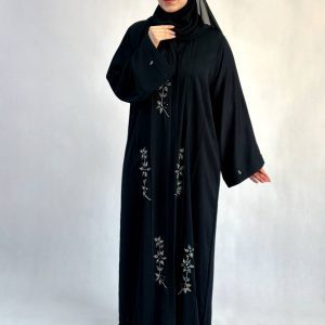 عبا مشکی جواهردوزی شاخه گل زوین کد 2