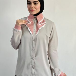 شومیز کرم یقه حلزونی طیما کد3